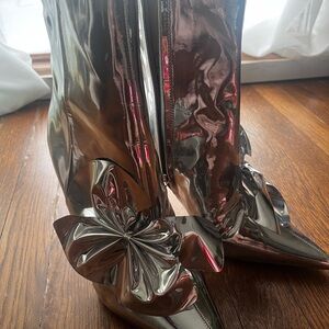 Jessica Simpson Metallic Silver Floral Patent Ankle Boots (Never worn)